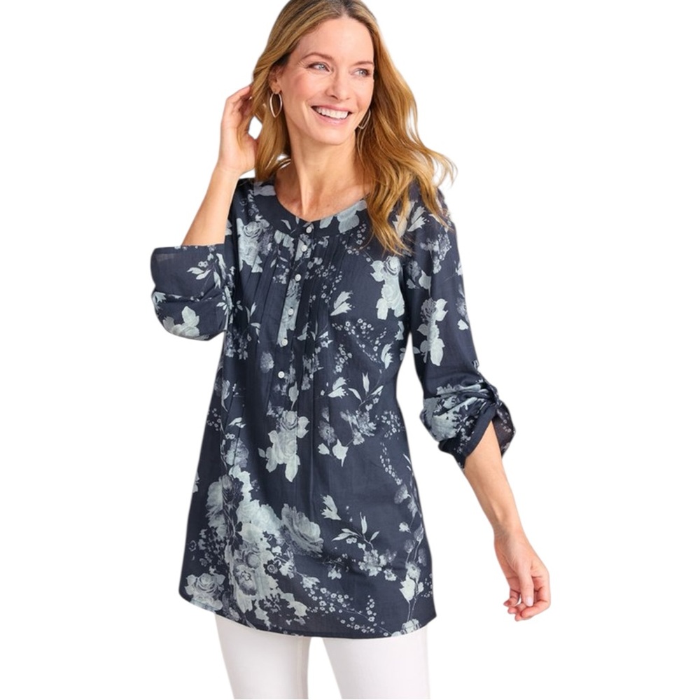 Soft Surroundings Tuberosa Tunic Navy and White Size Large